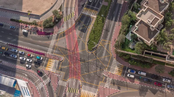 Aerial Look View Road Intersection Skyscrapers City Timelapse Urban Landscape — Stock Photo, Image