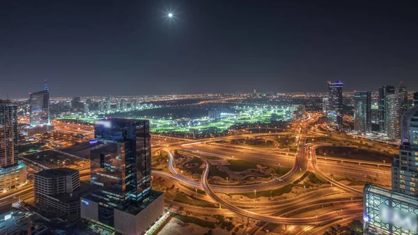 Панорама Показывающая Медиагород Гавань Дубая Освещенные Небоскребы Jlt Вдоль Шейх — стоковое фото