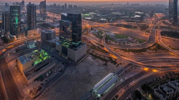 Luftpanoramabild Der Medienstadt Und Des Barsha Höhengebiets Mit Golfplatz Nacht — Stockfoto