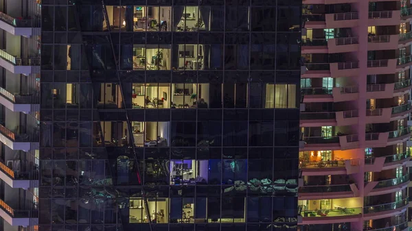 Ramen Lichten Moderne Kantoor Woongebouwen Met Balkons Timelapse Nachts Multi — Stockfoto