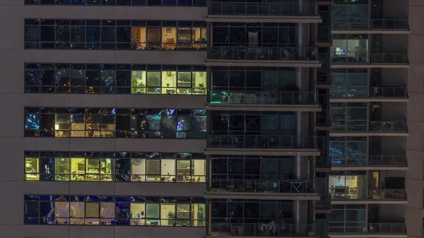 Fenêtres Lumineuses Dans Les Bâtiments Résidentiels Modernes Timelapse Nuit Gratte — Photo