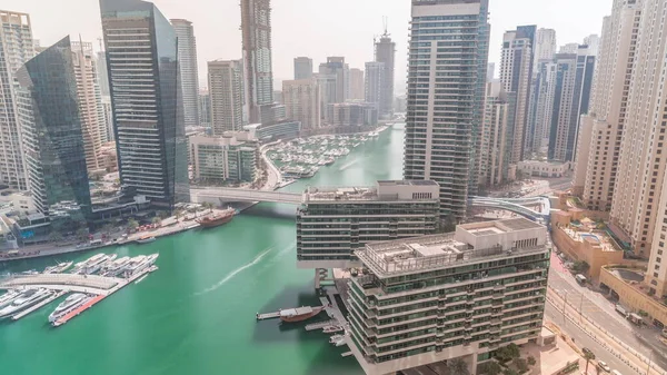 Aerial View Dubai Marina Jbr Skyscrapers Canal Floating Boats All — Stock Photo, Image