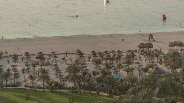 Beach Jbr Golden Sand Seaside Aerial Timelapse Green Lawn Palms — Stock Photo, Image