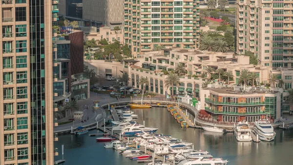 Vista Aerea Dubai Marina Yacht Più Lussuoso Timelapse Porto Torri — Foto Stock