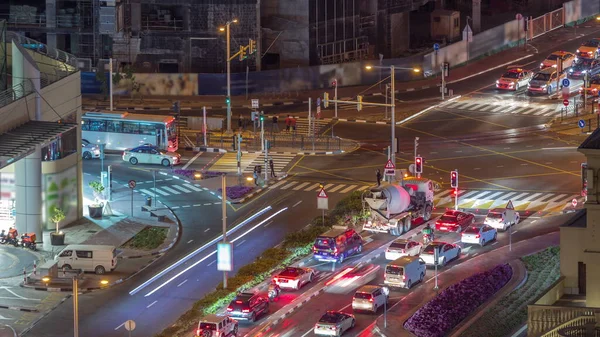 Yoğun Trafik Zamanı Olan Jbr Caddesi Kavşağının Hava Görüntüsü Dubai — Stok fotoğraf