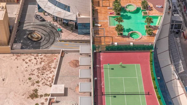 Piscina Exterior Luxo Zona Relaxamento Torno Timelapse Aérea Vista Superior — Fotografia de Stock