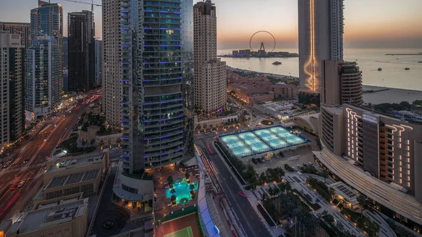 Vista Panorámica Marina Dubái Zona Jbr Famoso Puente Aéreo Ferris —  Fotos de Stock