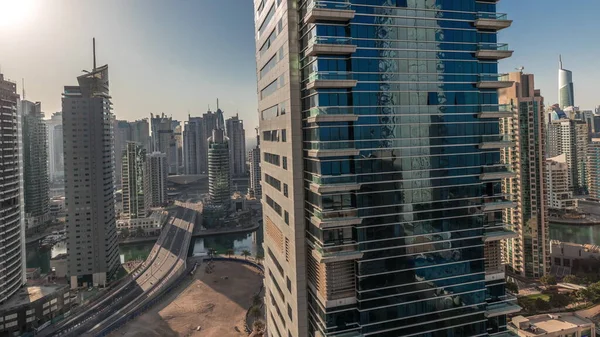 Panoráma Mutatja Dubai Marina Jbr Terület Híres Ferris Wheel Légi — Stock Fotó