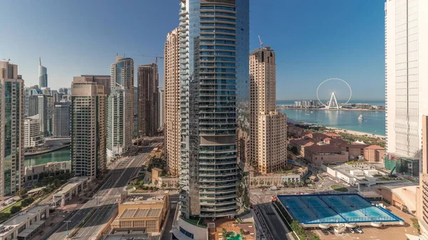 Panorama Mostrando Dubai Marina Jbr Zona Famosa Rueda Fortuna Timelapse — Foto de Stock