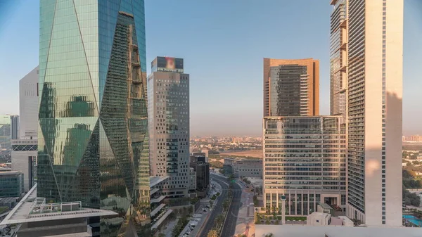 Dubai International Financial District Aerial Timelapse Inglés Vista Panorámica Las —  Fotos de Stock