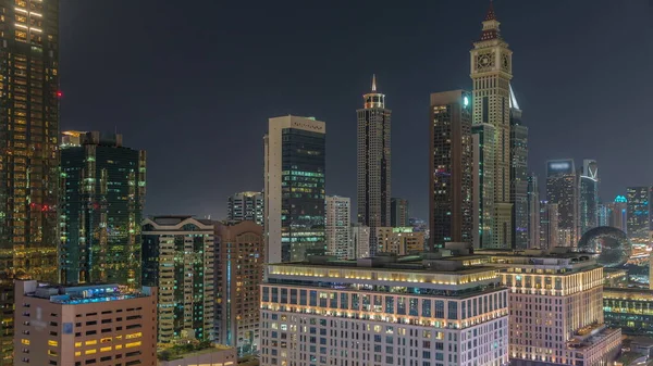 Міжнародний Фінансовий Квартал Дубай Панорамний Вигляд Ділових Офісних Веж Освітлені — стокове фото