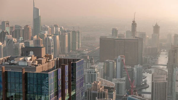 Dubai Marina Jlt District Traffic Highway Skyscrapers Aerial Timelapse Modern — Stock Photo, Image