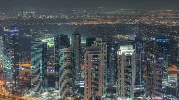 Jumeirah Lakes Towers District Met Veel Verlichte Wolkenkrabbers Langs Sheikh — Stockfoto