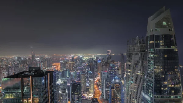 Skyline Panoramautsikt Över Dubai Marina Visar Kanalen Omgiven Upplysta Skyskrapor — Stockfoto