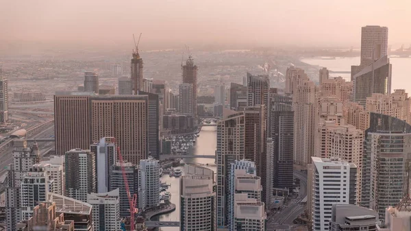 Skyline Panoramablick Auf Den Jachthafen Von Dubai Der Einen Künstlichen — Stockfoto