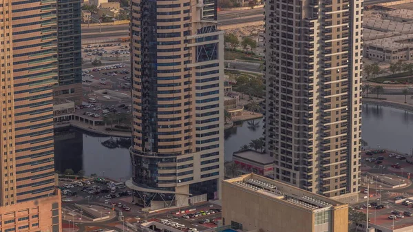 Jumeirah Meren Towers District Met Veel Wolkenkrabbers Langs Sheikh Zayed — Stockfoto