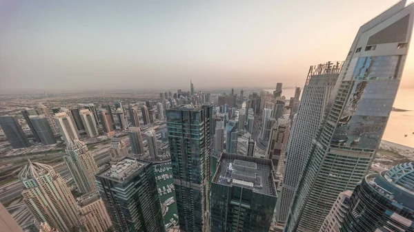 Dubai Marina Jlt District Traffic Highway Skyscrapers Panoramic Aerial Timelapse — Stock Photo, Image