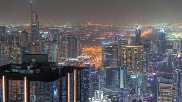 Dubai Marina Distretto Jlt Con Traffico Autostrada Tra Grattacieli Timelapse — Foto Stock