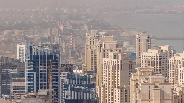 Vista Aérea Arranha Céus Jbr Dubai Marina Edifícios Luxo Timelapse — Fotografia de Stock