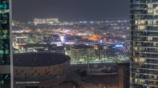 City Walk District Night Timelapse New Urban Area Dubai Downtown — Stock Video