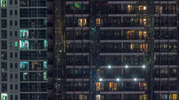 Vista Nocturna Del Apartamento Exterior Colorido Edificio Timelapse Rascacielos Gran — Foto de Stock