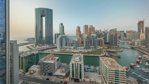 Dubai Marina Skyscrapers Jbr Районна Панорама Розкішними Будівлями Курортами Повітряним — стокове фото