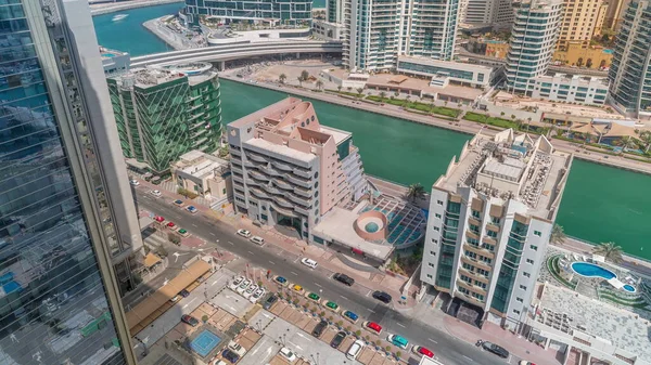 Dubai Marina Wolkenkrabbers Jbr Wijk Met Luxe Gebouwen Resorts Luchtfoto — Stockfoto
