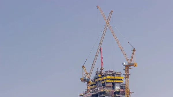 High Rise Building Construction Timelapse Site Cranes Blue Sky New — Stock Photo, Image