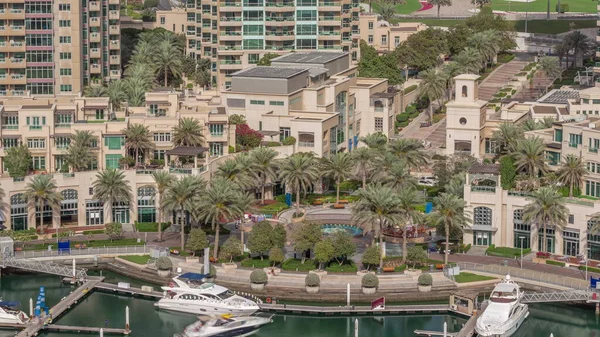 Pittoresca Fontana Sul Lungomare Dubai Marina Timelapse Aerea Con Palma — Foto Stock