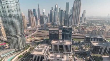 Fütürist Dubai Şehir Merkezi ve Finans Bölgesi Ufuk çizgisi Hava Zaman Çizelgesi.