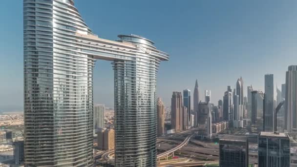 Futuristic Dubai Downtown and financial district skyline aerial timelapse. — Stock Video