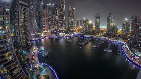 Dubai Marina Mais Altos Arranha Céus Panorama Iates Porto Aéreo — Fotografia de Stock