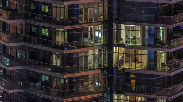 Flat Night Panorama Multicolor Light Windows Multistory Buildings Aerial Timelapse — Stock Photo, Image