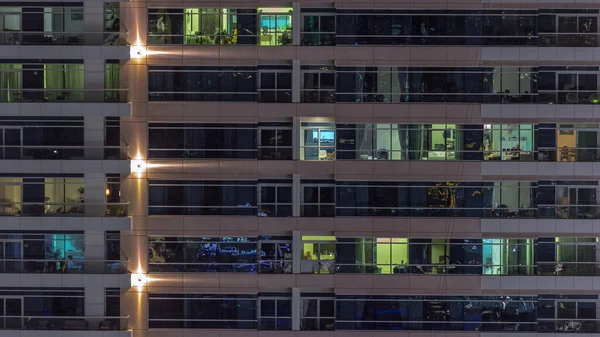 Panorama Nocturno Plano Luz Multicolor Ventanas Edificios Varios Pisos Timelapse —  Fotos de Stock