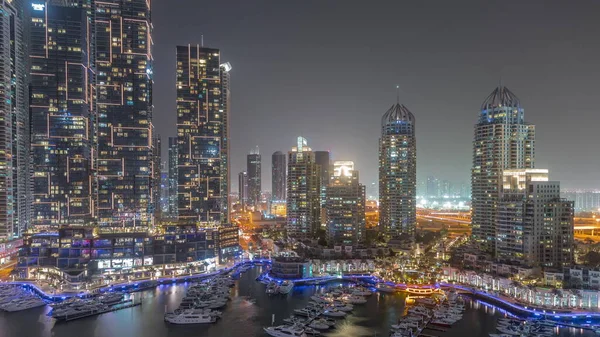 Dubai Marina Luxury Tourist District Skyscrapers Towers Canal Aerial Night — Stock Photo, Image