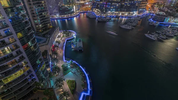 Waterfront Promenade Palms Dubai Marina Aerial Night Timelapse Look View — Stock Photo, Image