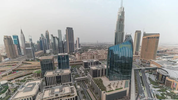 Futuristisch Dubai Downtown Het Financiële District Skyline Luchtfoto Timelapse Veel — Stockfoto