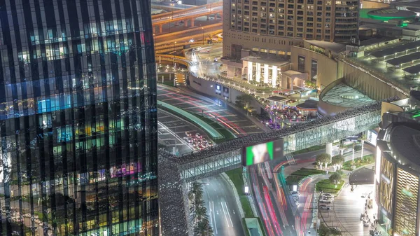 Overhead View Transport Busy Road Dubai Downtown Aerial Night Timelapse — Stockfoto