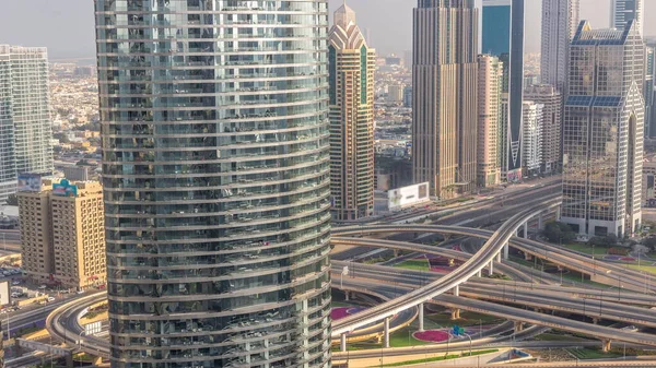 Highway Intersection Overpass Dubai Downtown Aerial Timelapse Huge Road Junction — Stock Photo, Image