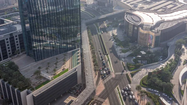 Panorama Aéreo Del Centro Dubai Con Centro Comercial Tráfico Una — Foto de Stock
