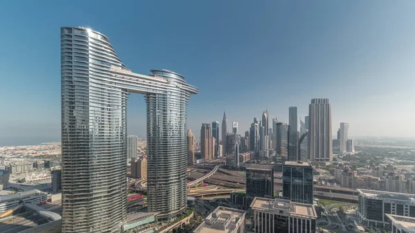 Futuristic Dubai Downtown Finansial District Skyline Aerial Timelapse Many Towers — Fotografia de Stock