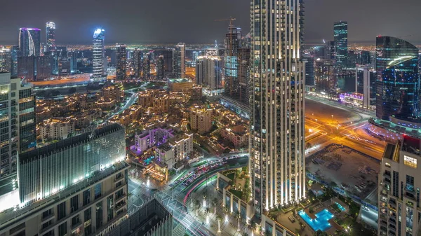 Vista Panorâmica Aérea Uma Grande Cidade Futurista Com Hotéis Noite — Fotografia de Stock