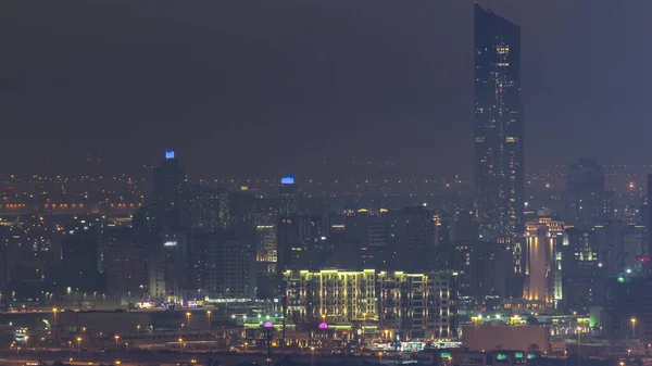 Gebouwen Rond Deira Kreek Wijk Dubai Nacht Timelapse Hoge Torens — Stockfoto