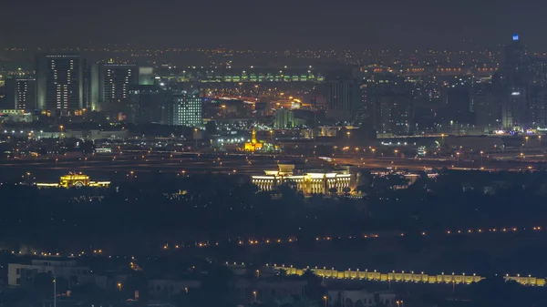 Budynki Wokół Dzielnicy Deira Creek Dubaju Noc Timelapse Fraffic Drodze — Zdjęcie stockowe