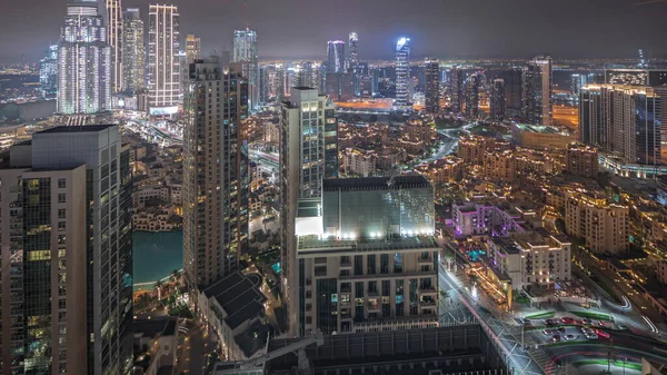 Panorama Mostrando Vista Aérea Uma Grande Cidade Futurista Noite Timelapse — Fotografia de Stock
