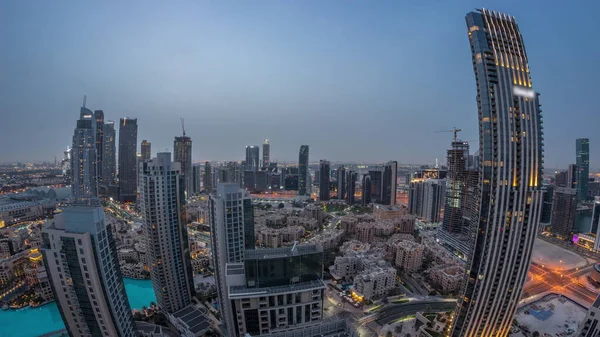 Aerial Panorama Big Futuristic City Night Day Transition Timelapse Business — Stock Photo, Image