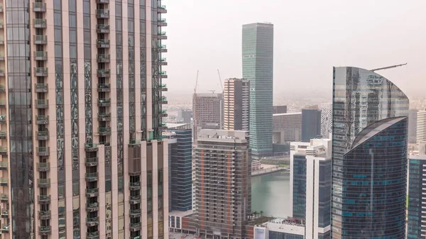 Skyline Aérienne Une Grande Ville Futuriste Timelapse Baie Affaires Quartier — Photo