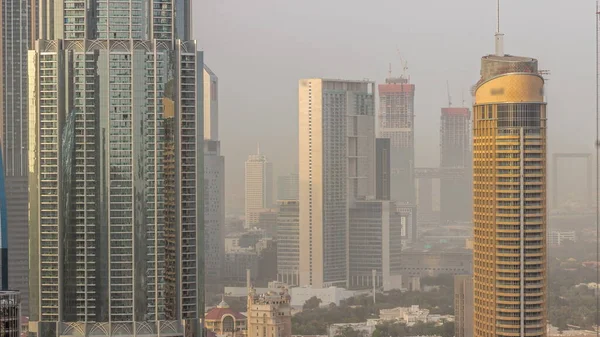 Torri Nel Quartiere Dubai International Financial Centre Timelapse Aerea Edifici — Foto Stock