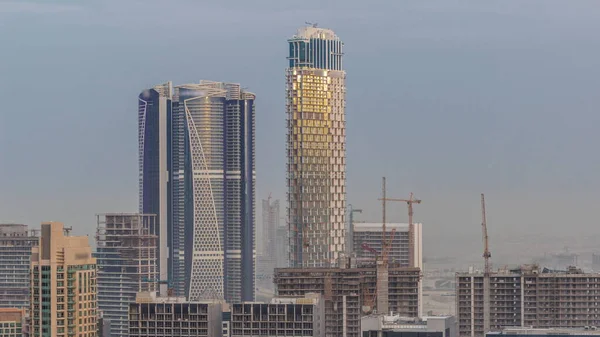 Panoramiczna Panorama Wielkiego Futurystycznego Miasta Timelapse Dzielnica Business Bay Downtown — Zdjęcie stockowe