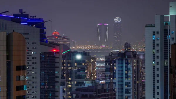 Skyscrapers Barsha Heights District Towers Business Bay Aerial Night Timelapse — Stock Photo, Image